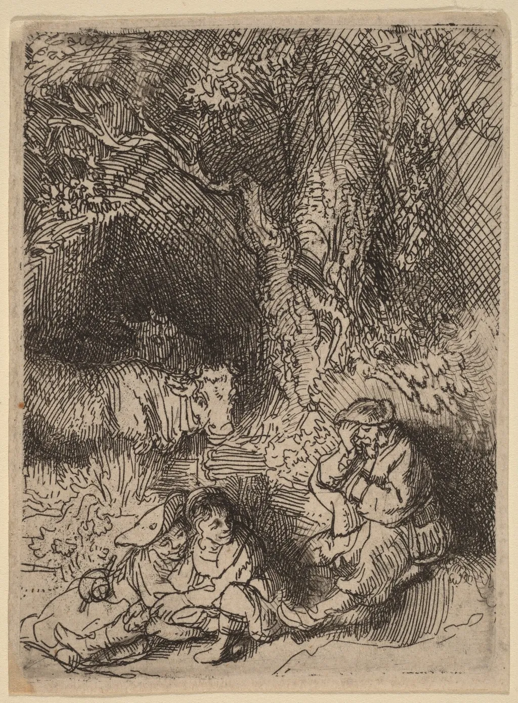 The Sleeping Herdsman, by Rembrandt van Rijn, ink, 1644