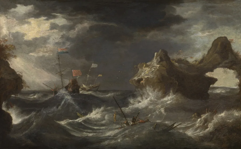 Storm at Sea, by Pieter Mulier the Elder, oil, 1642