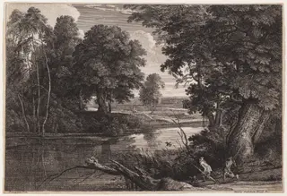 Landscape with Duck Hunters, by Jean Morin, ink, 1601