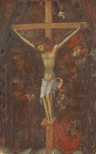 Christ on the Cross [reverse], by Andrea di Bartolo, tempera, 1385