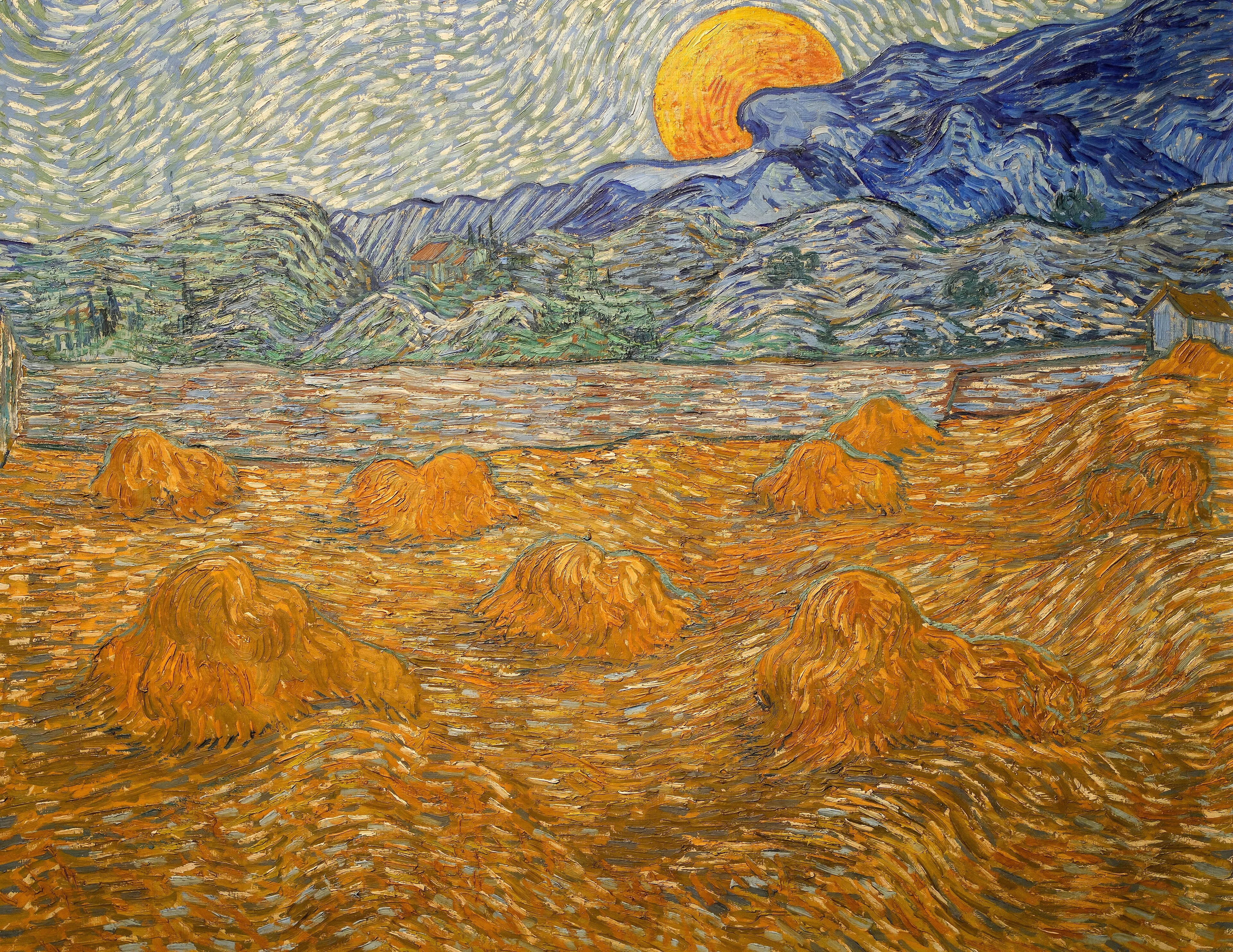 Landscape with wheat sheaves and rising moon, detail