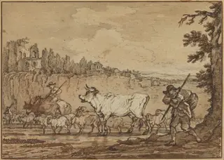 Herdsman Crossing a River, by Francesco Casanova, chalk, 1768