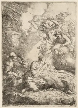 The Nativity, by Bartolomeo Biscaino, ink, 1655