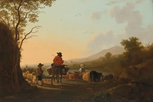 Landscape with Cattle Driver and Shepherd, by Jacob van Strij, unspecified, 1780