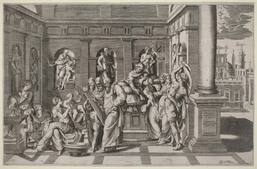 The Birth of Saint John the Baptist, by Giulio Bonasone, ink, 1539