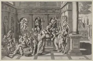 The Birth of Saint John the Baptist, by Giulio Bonasone, ink, 1539