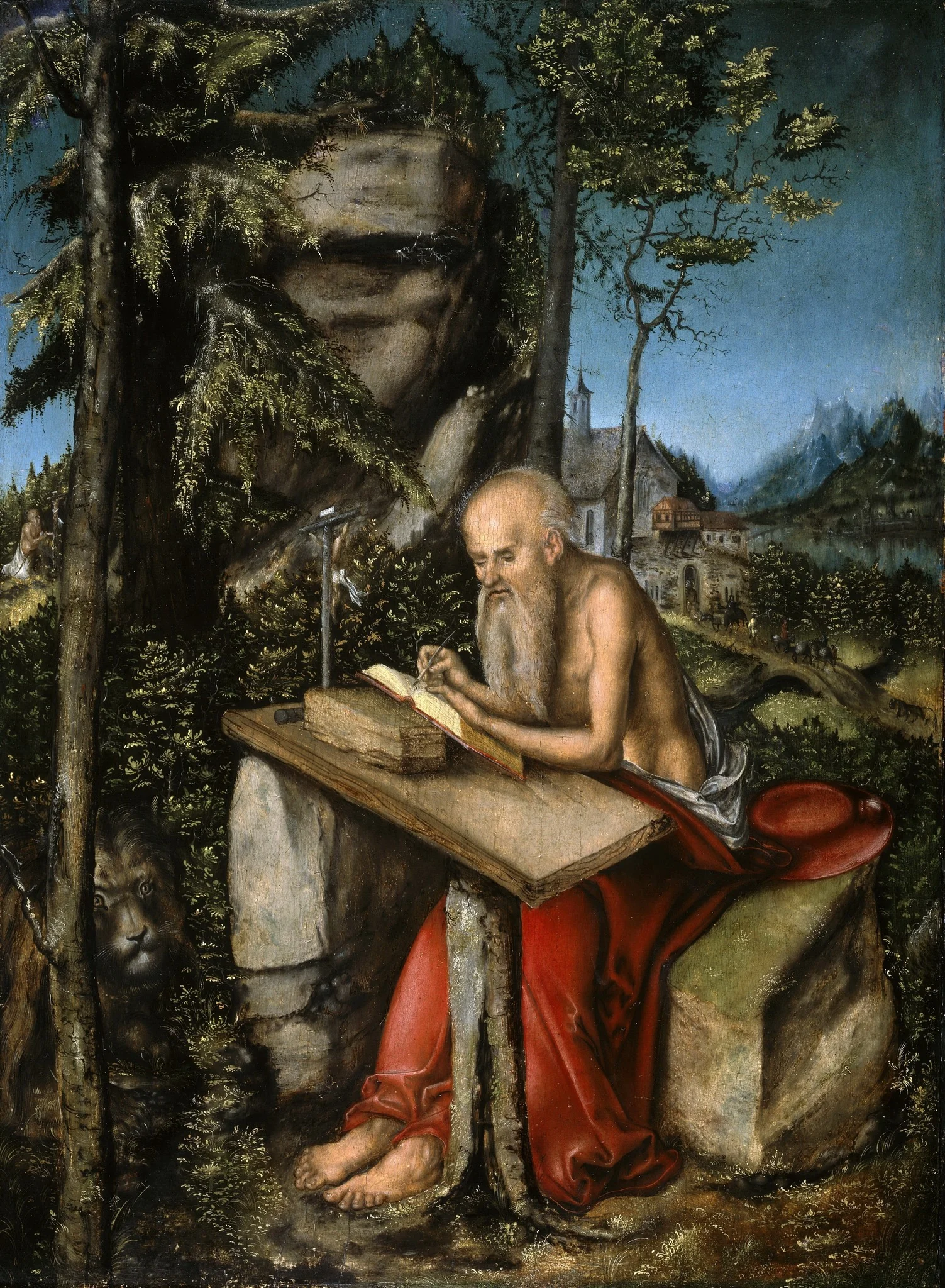 St. Jerome in Rocky Landscape, detail