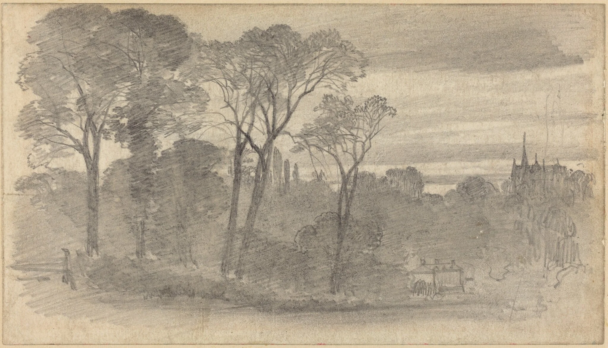 An Evening Landscape with a Distant Cathedral, detail