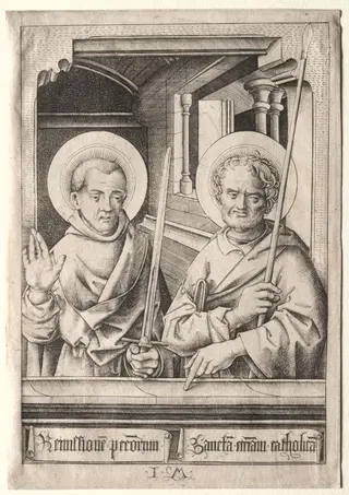 The Twelve Apostles: Saint Simon (?) and Saint Matthew, by Israhel van Meckenem, 1490