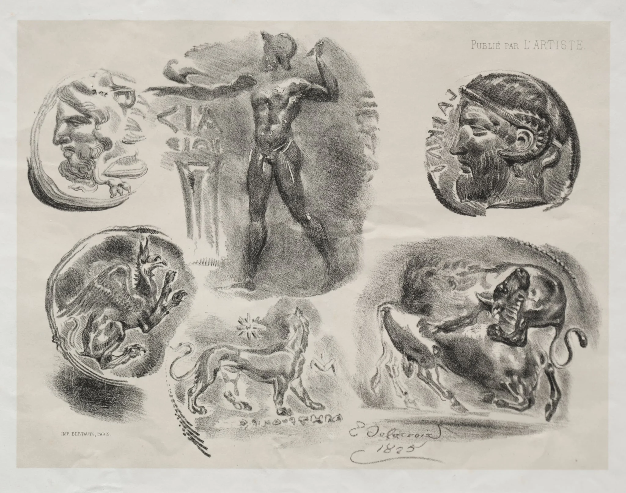 Sheet with Six Antique Medals, detail