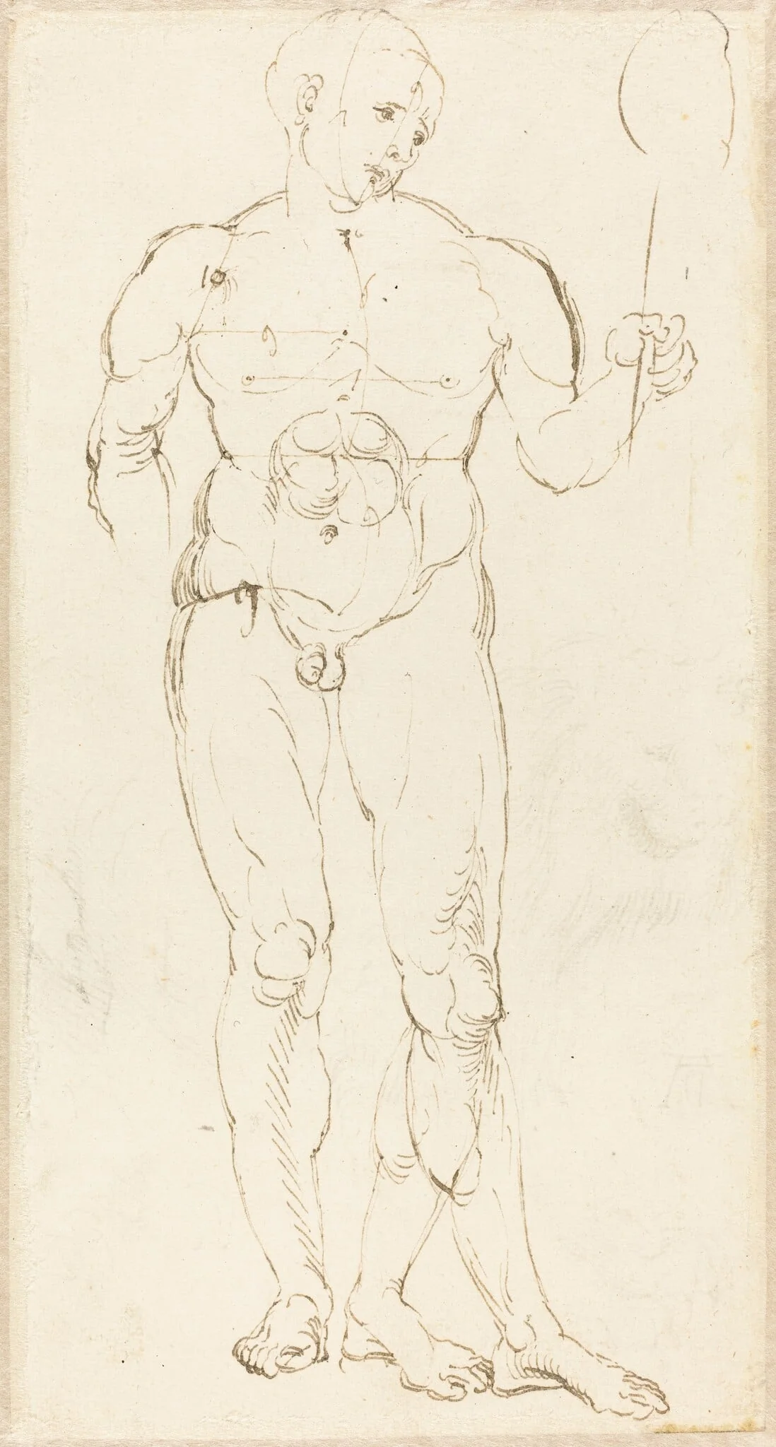 Male Nude Holding a Mirror [recto], detail