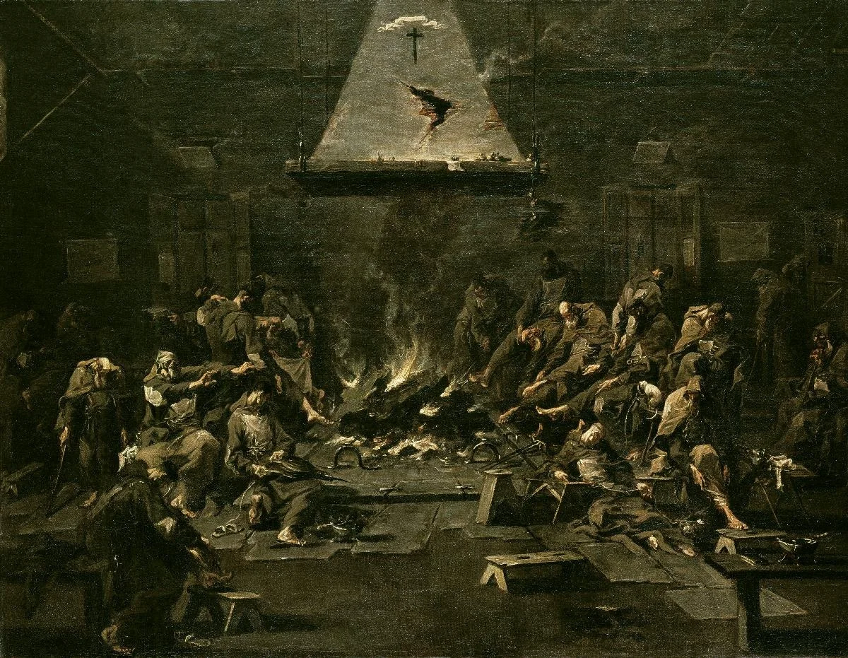 Mönche am Feuer, detail