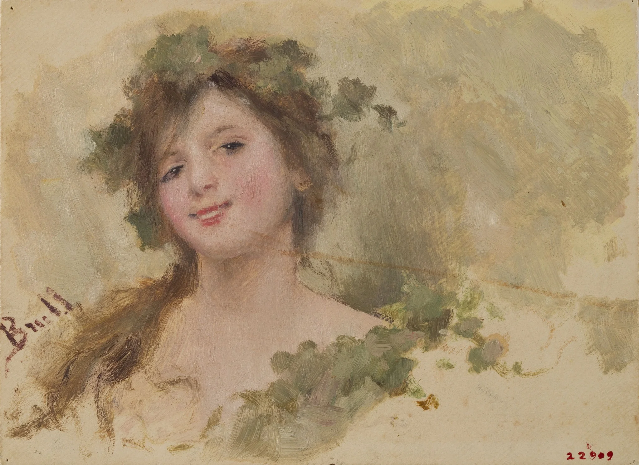 Smiling girl bust, detail