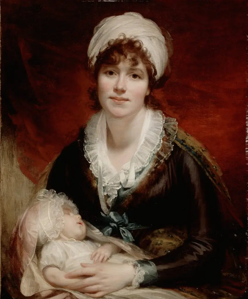 Lady Beechey and Her Baby, by William Beechey, oil, 1800