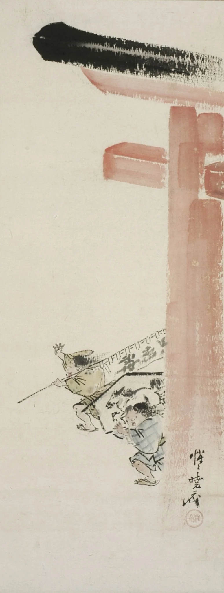 Children at Torii Gate Stealing Banner and Plaque, detail