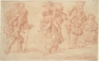 Three Pairs of Beggars with Babies, by Jacob Weyer, chalk, 1664