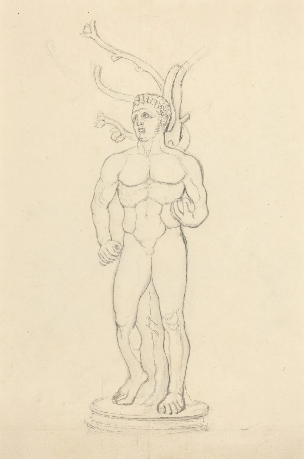 Statue of a Male Nude before a Tree, by John Flaxman, graphite, 1790