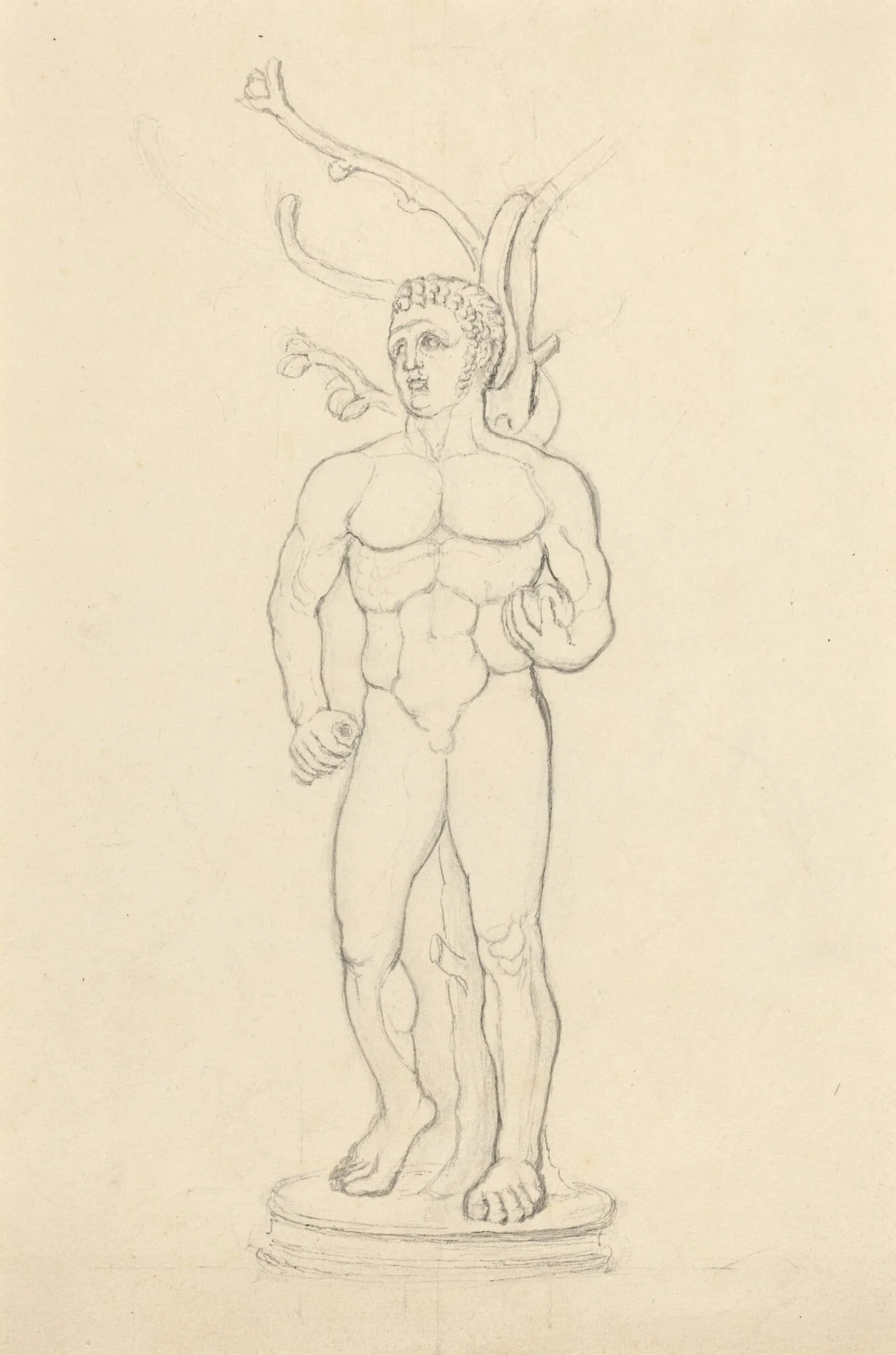 Statue of a Male Nude before a Tree, detail