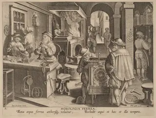 Horologia Ferrea (Iron Clocks), by Philip Galle, ink, 1592
