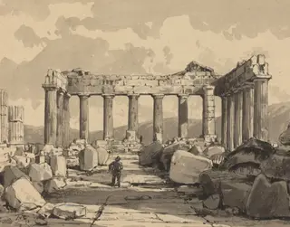 Parthenon, Inside, by Themistocles von Eckenbrecher, ink, 1890