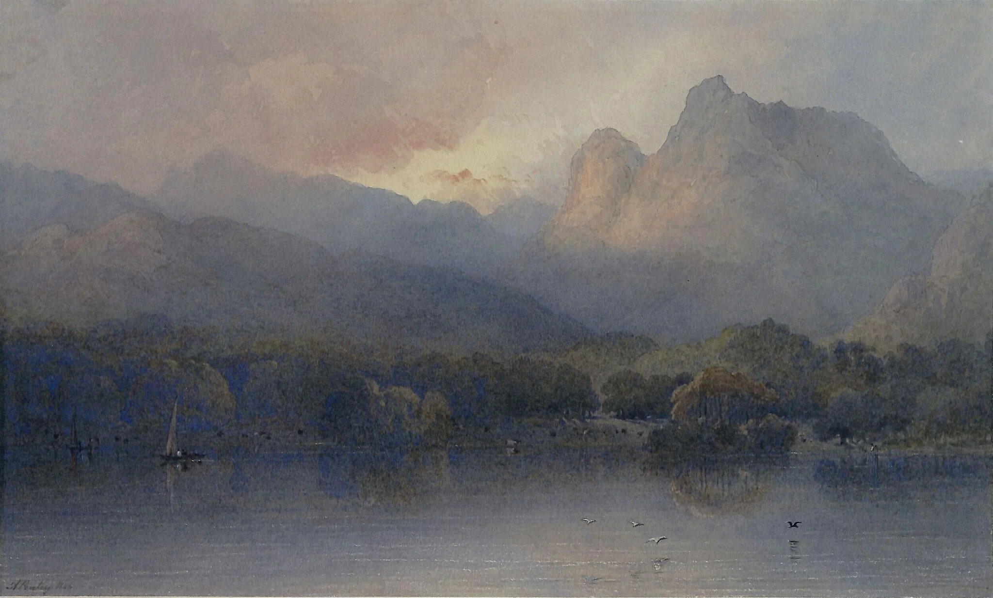 Approaching evening, the Langdale pikes from Windermere, detail