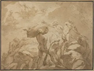 Battle of the Gods and Giants from Mount Olympus and Mount Othrys, by Jan Luyken, ink, 1680