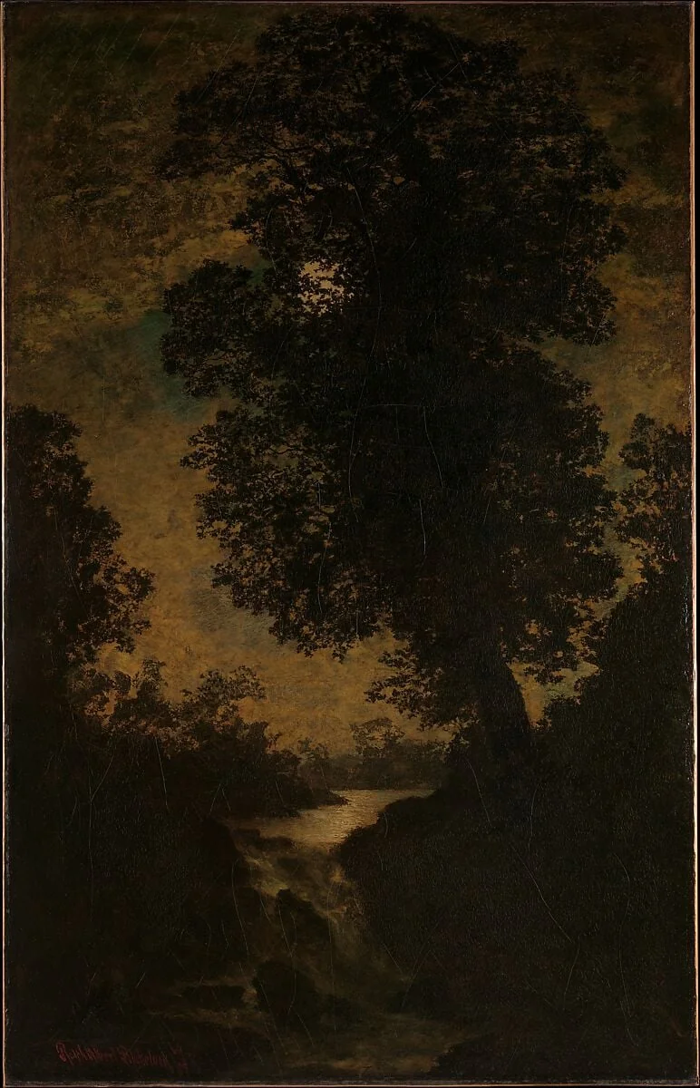 A Waterfall, Moonlight, detail