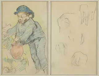 A Breton Boy with a Jug; Five Animal Forms [verso], by Paul Gauguin, graphite, 1886