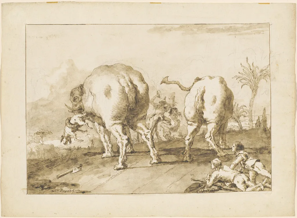 Two Rampaging Elephants, by Giovanni Domenico Tiepolo, chalk, 1791