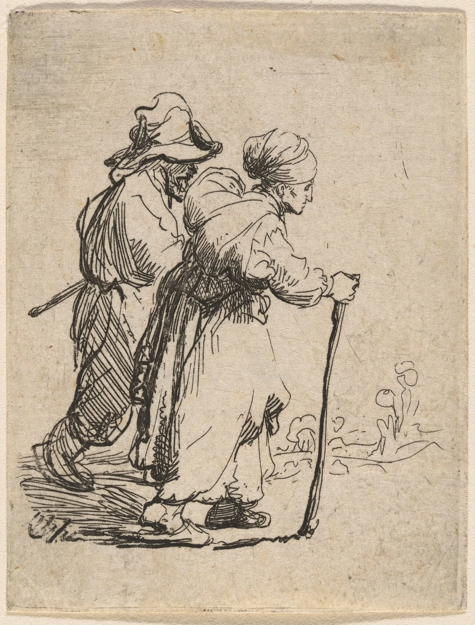 Two Tramps, a Man and a Woman, detail