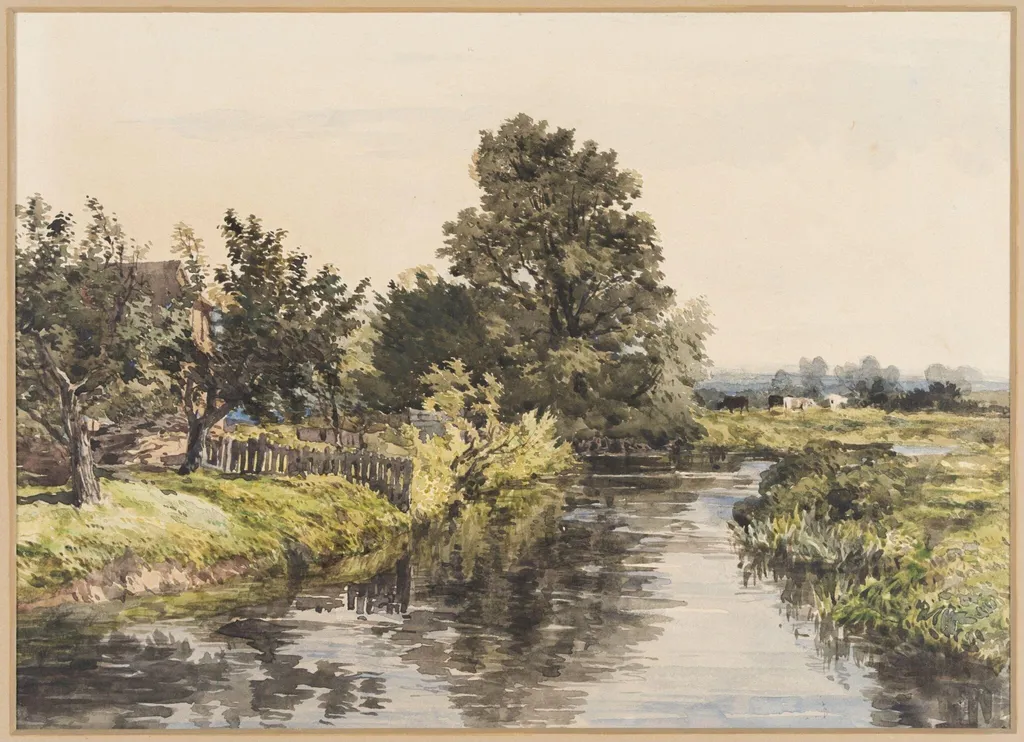Millpond and Cottage, by Charles Claude Pyne, watercolor, 1850