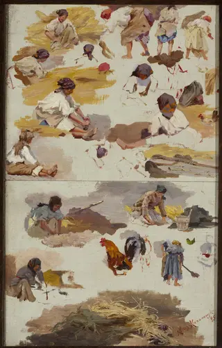 Studies of peasant women for the painting “Building a cottage”, by Maria Klass-Kazanowska, unspecified, 1898