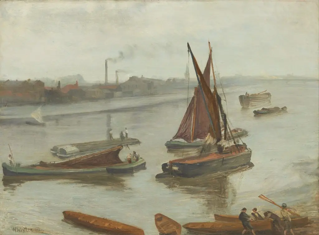 Grey and Silver: Old Battersea Reach, by James McNeill Whistler, oil, 1863