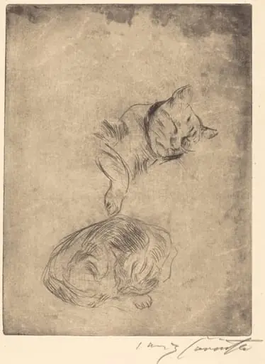 Katzenstudie (Study of Cats), by Lovis Corinth, ink, 1920