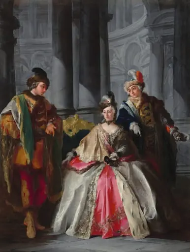 Three Figures Dressed for a Masquerade, by Louis-Joseph Le Lorrain, oil, 1744