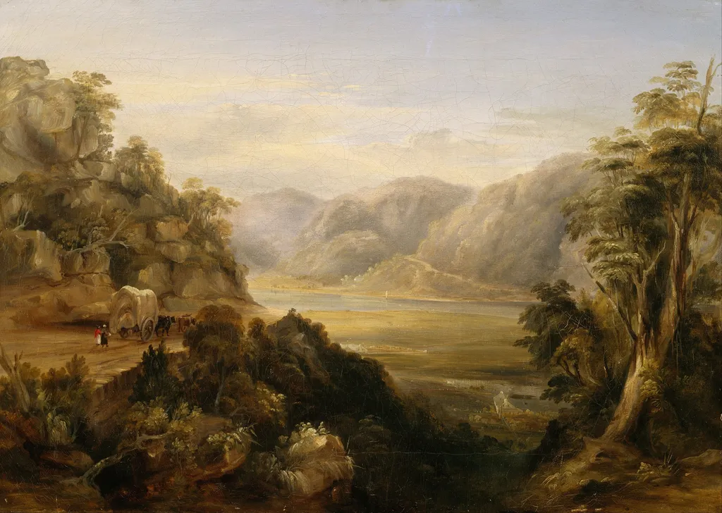 Wiseman's Ferry in 1838, by Conrad Martens, oil, 1850