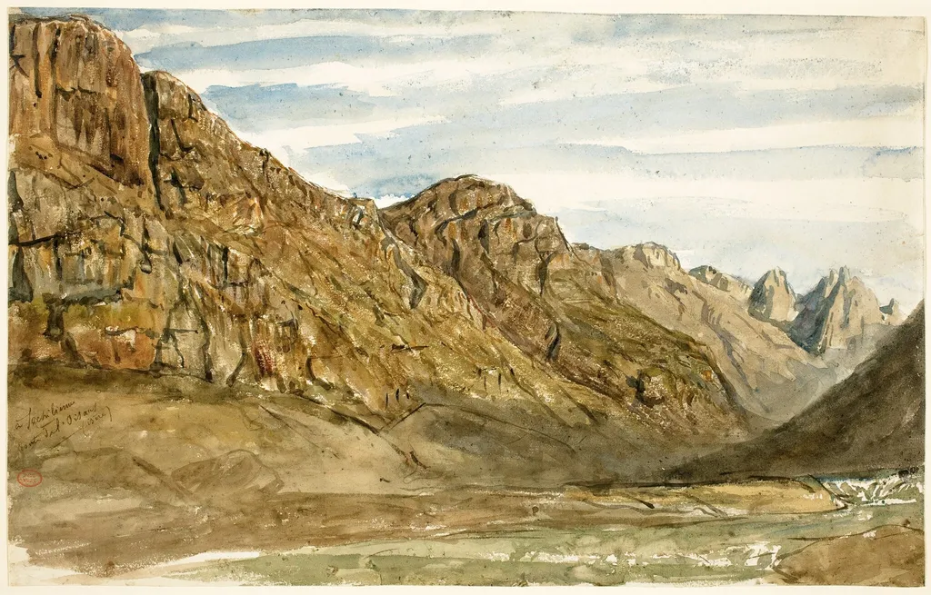 Rock Cliffs along the Romanche, by Paul Huet, graphite, 1858