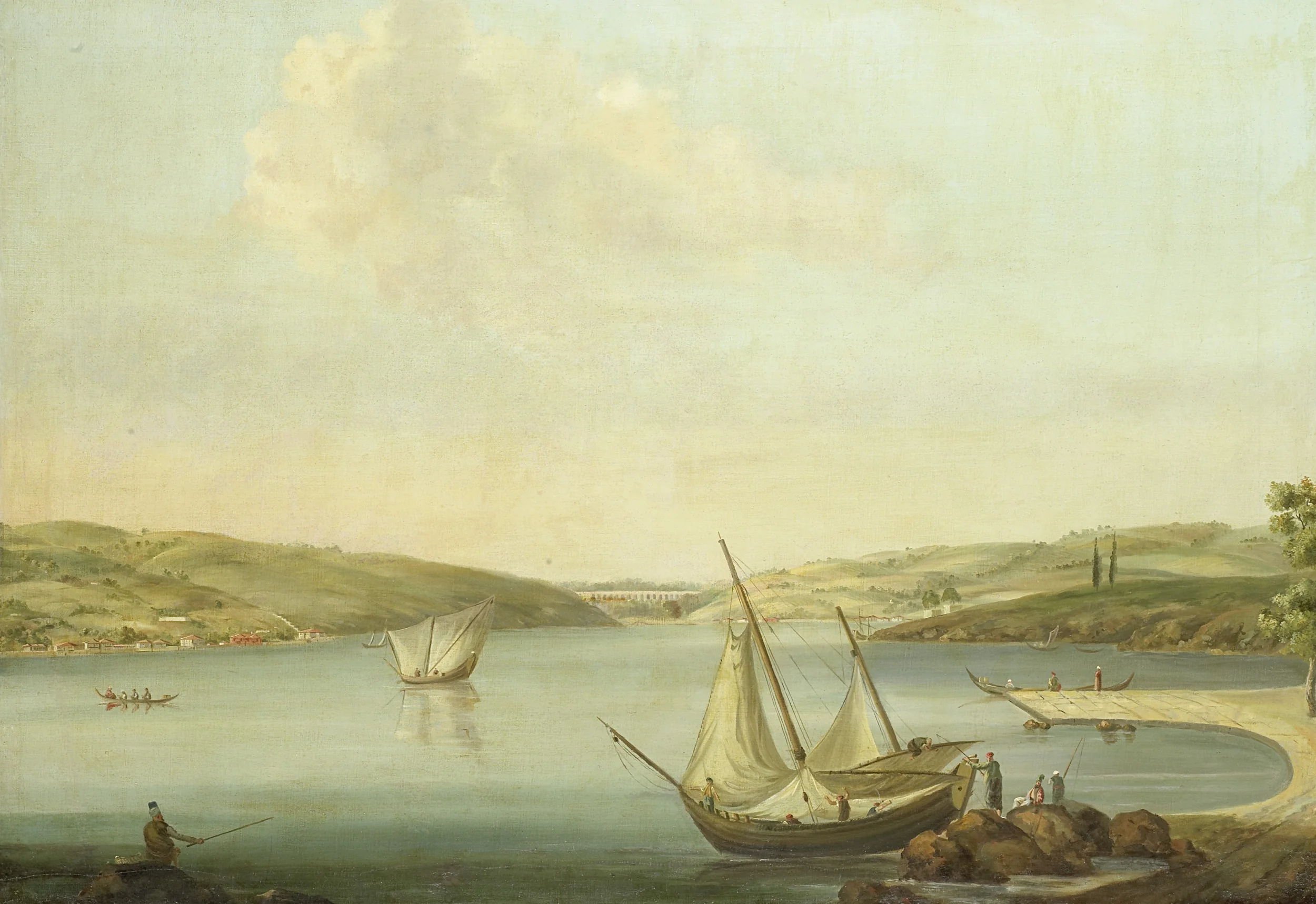 View of the Bosporus, taken from the Height of Beykoz to the northwest, with the Aqueduct of Justinian in the background, detail
