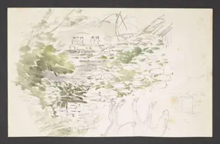 Study of a view through trees to the roof of a house and a rough sketch of a horse, by Beatrix Potter, watercolor, 1902