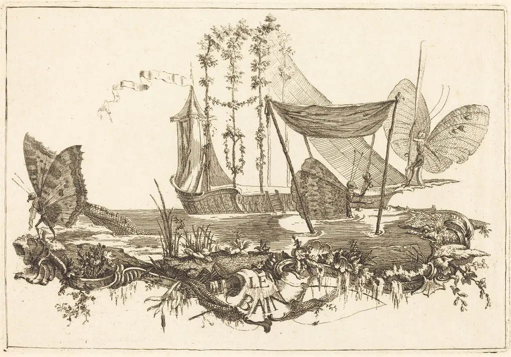 Le Bain (The Bath), by Charles Germain de Saint-Aubin, ink, 1748