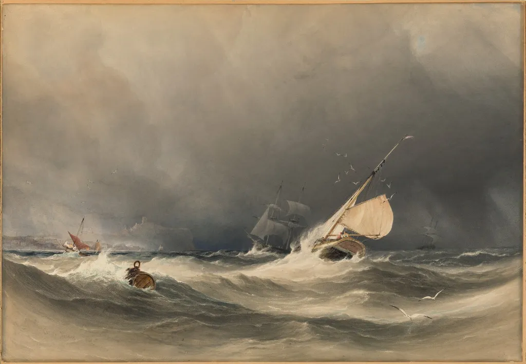 The Coming Storm: A Fishing Boat Making for Home off Whitby, by Anthony Vandyck Copley Fielding, watercolor, 1840