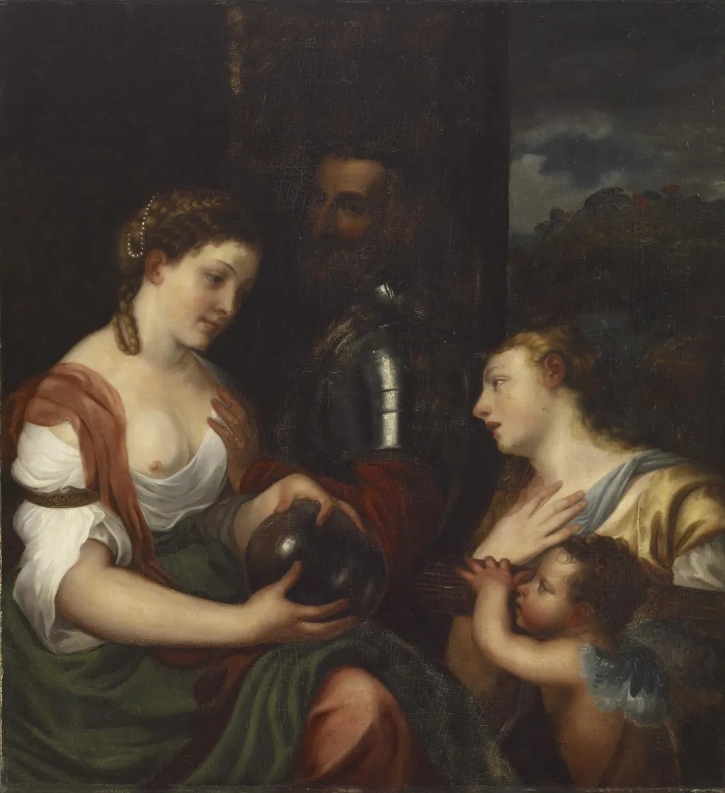 Copy of Titian's "Allegory of Alfonso d'Avalos, Marchese del Vasto", by Alfred Jacob Miller, oil, 1833