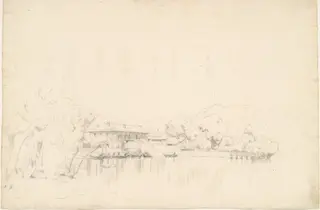 Lake Houses, by Worthington Whittredge, charcoal, 1801
