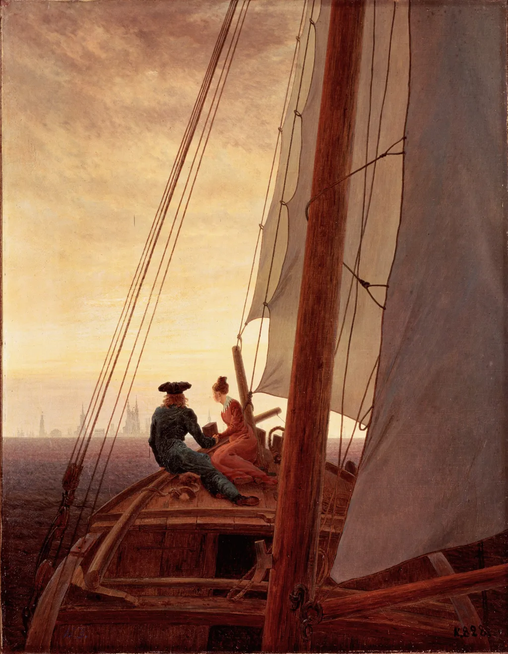 On a Sailing Ship, by Caspar David Friedrich, oil, 1818