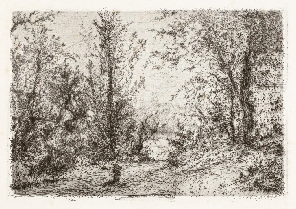 Forest on Lago Maggiore [Foresta sul Lago Maggiore], by Giberto Borromeo, ink, 1870