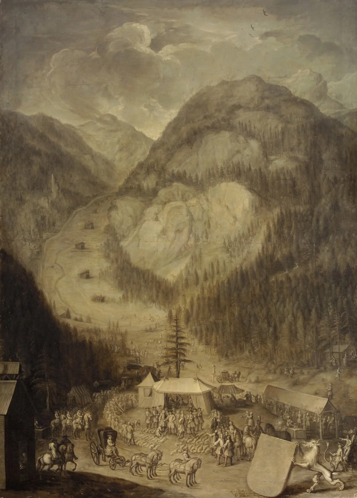 Kaiser Karl VI. (1685-1740) besichtigt die Gemsstrecke in Eisenerz, detail