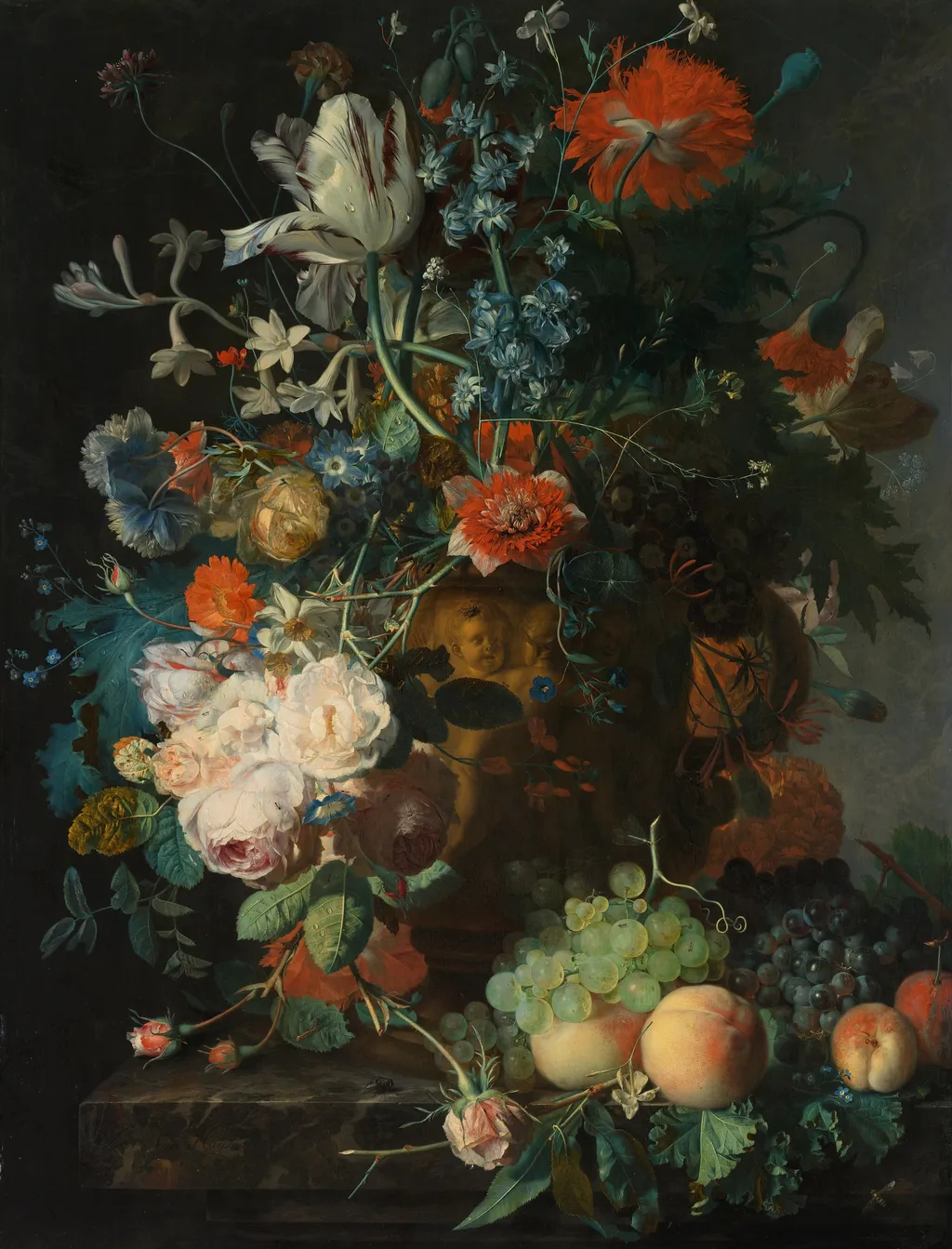 Still life with flowers and fruit, by Jan van Huysum, oil, 1721