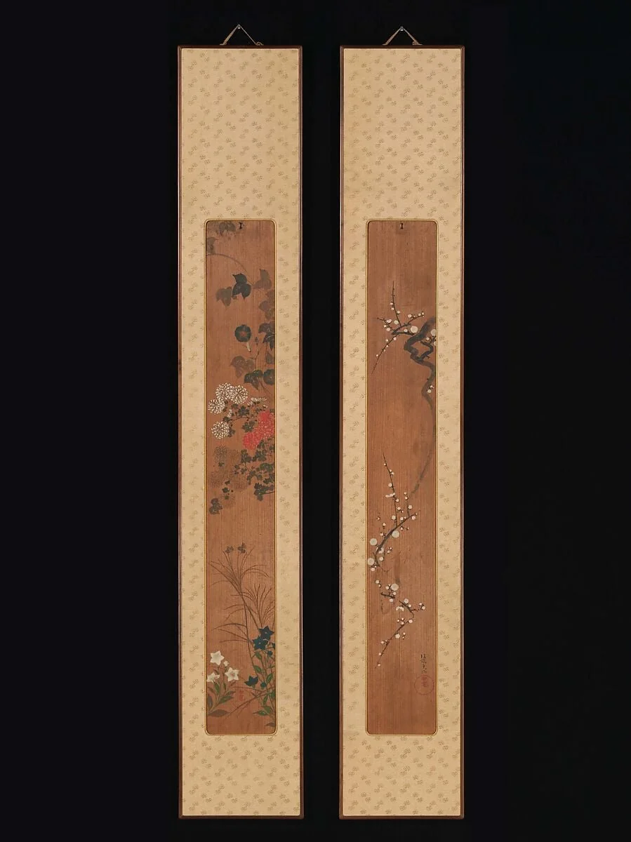 尾形光琳筆 梅花・秋草図|Flowers of Spring and Autumn, detail