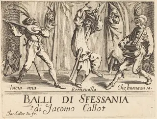 Frontispiece for "Balli di Sfessania", by Jacques Callot, ink, 1622
