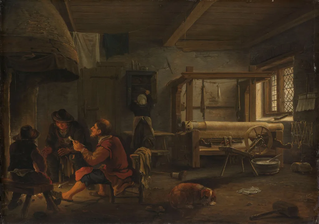 A Weaver's Workshop, by Johannes Dircksz van Oudenrogge, oil, 1652